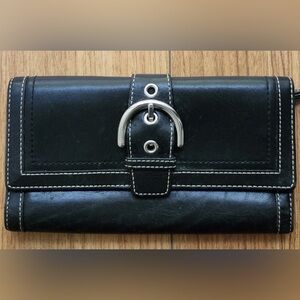 Coach Black Leather Wallet with Silver Buckle